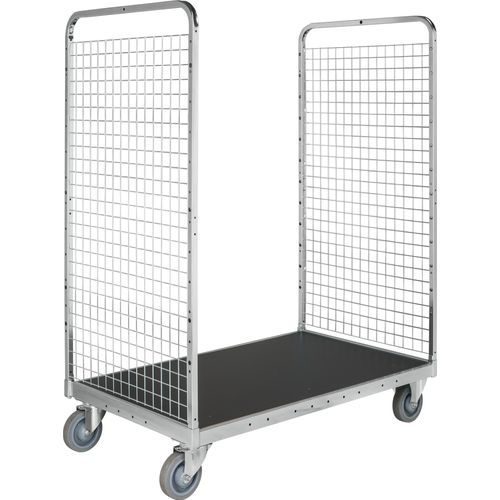 Kongamek Kommissionierwagen verzinkt 1295x810x1700mm mit 2 Gitterwänden und Ladefläche aus Sperrholz ohne Bremse