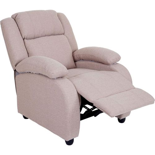 Fernsehsessel Lincoln, Relaxsessel Liege Sessel, Stoff/Textil creme-grau