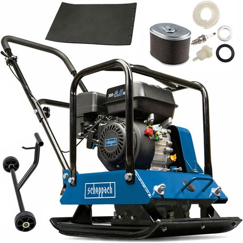 Scheppach Benzin Rüttelplatte HP2000S - 25 kN | 6,5PS | 104kg | 30cm Verdichtungstiefe | Vorlaufgeschwindigkeit 25 m/min | Plattengröße 550x440 mm