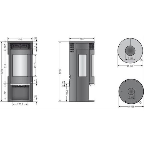 Kaminofen Oranier Rota Tre 2.0 raumluftunabhängig schwarz Stahl 5,5kW