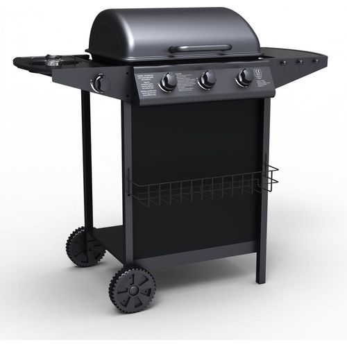 Tepro Hampton Gasgrill, 3 Brenner, 11 kW, Edelstahl Schwarz pulverbeschichtet, mit Piezo-Zündung, Seitenbrenner und Thermometer, Grillfläche 82 cm, Maße: 104.0 x 55.4 x 97.7 cm