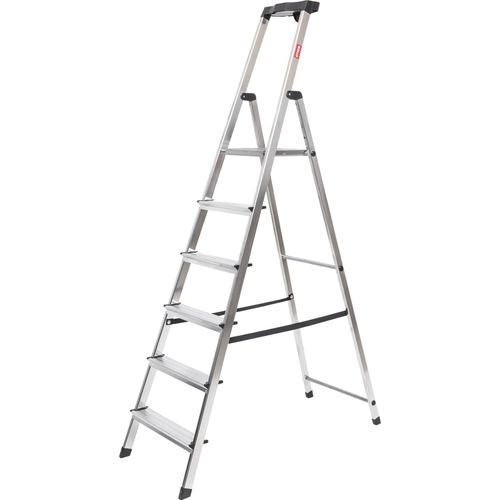 STIER Stufen Stehleiter 6 Stufen einseitig begehbar, Alu-Sicherheits-Stehleiter, Mehrzweckleiter, Alu-Sicherheits-Stehleiter, Mehrzweckleiter