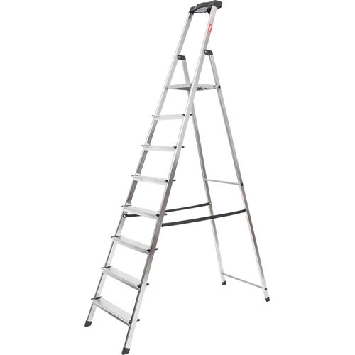 STIER Stufen Stehleiter 8 Stufen einseitig begehbar, Alu-Sicherheits-Stehleiter, Mehrzweckleiter