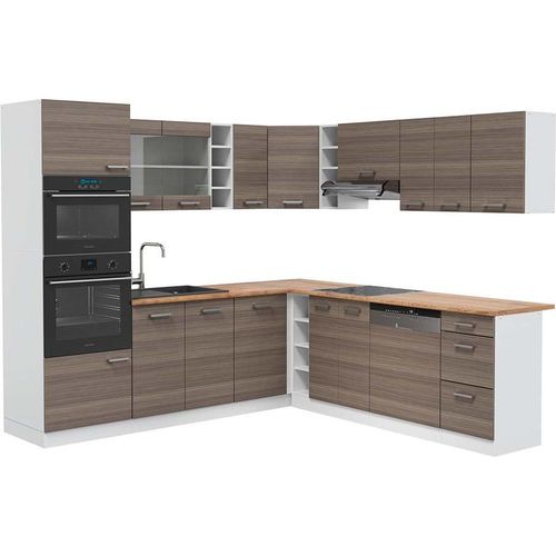 Eckküche Vicco R-Line Edelgrau/Weiß 247 x 237 cm, AP Eiche, Model 42420