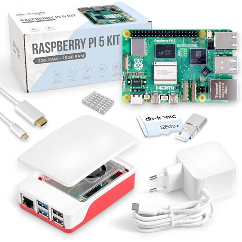 Raspberry Pi 5 8GB Starter-Kit | 128GB Edition | Offizielles 27W Netzteil | Offizielles Gehäuse mit Lüfter | 4K Micro HDMI Kabel 1m | Alu-Kühlkörper
