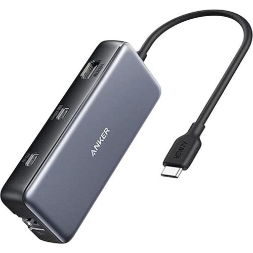 Docking Station Anker 555 8-in-1, Anschlüsse: 2 x USB-C, 2 x USB-A, HDMI 4K @60Hz, 1 x RJ-45 10 Gbps, PD 85W, USB-C Anschluss, grau