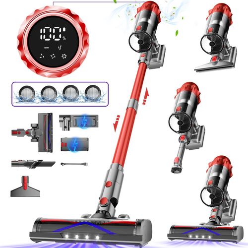 70000Pa Akku Staubsauger,600W/70Min Staubsauger Kabellos,akkustaubsauger mit LED Display/Anti-Tangle-Bürste,drei Gänge,10-in-1,Handstaubsauger,1.8L