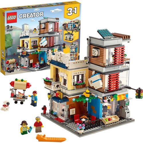 LEGO 31097 Creator 3in1 Stadthaus mit Zoohandlung & Café, Modellbausatz, Spielzeug, Gebäude aus Bausteinen, Geschenk für Mädchen und Jungen ab 9 Jahre