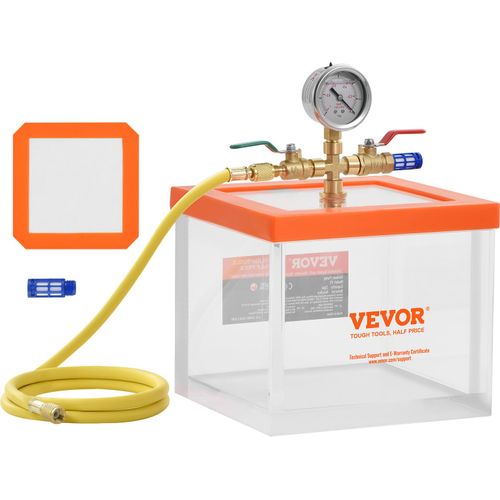 VEVOR 2 Gallonen Vakuumkammer, verbesserte Mehrzweck-Vakuum-Entgasungskammer aus Acryl, transparente Vakuumkammer, für Harzentgasung, Kieselgel-Entgasung, Gips-Entgasung und Vakuumextraktion