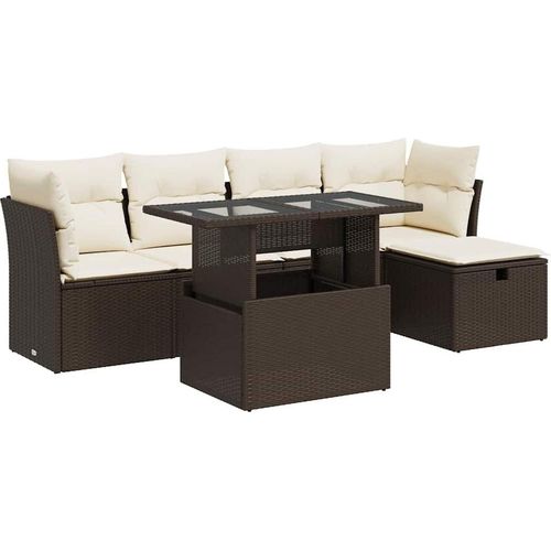 vidaXL 6-tlg. Garten-Sofagarnitur mit Kissen Braun Poly Rattan Image
