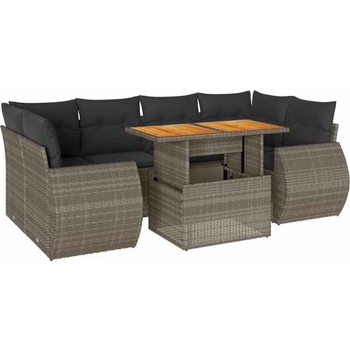vidaXL 7-tlg. Garten-Sofagarnitur mit Kissen Grau Poly Rattan Image