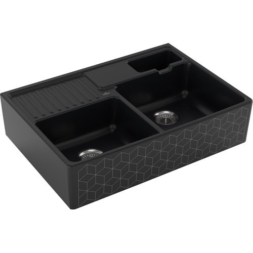 V&B Spülstein-Doppelbecken Restesch., m Abl., Hand., mosaique bla