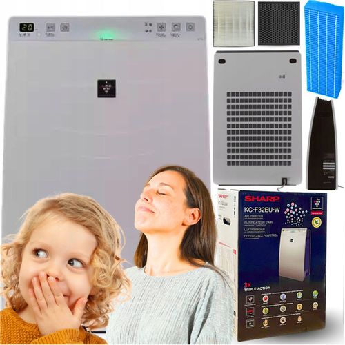 Sharp Luftreiniger Kc-F32Euw 3In1: Luftbefeuchter, Ionisierung, Hepa-Filter