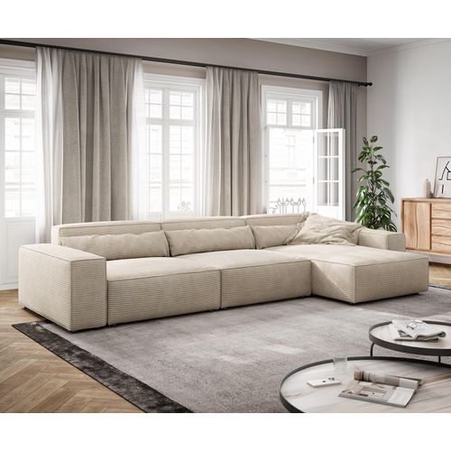 DELIFE Ecksofa Sirpio XL 370x170 cm Cord Beige Recamiere variabel