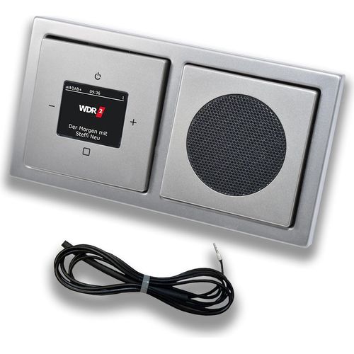 Busch Jäger DAB+ (DAB PLUS) Unterputz Radio 8215U-101 PUR Edelstahl, Set mit Lautsprecher, Abdeckungen und Rahmen + 0,9 m EBROM Wurfantenne zur Empfangsoptimierung - 8215 U – 101