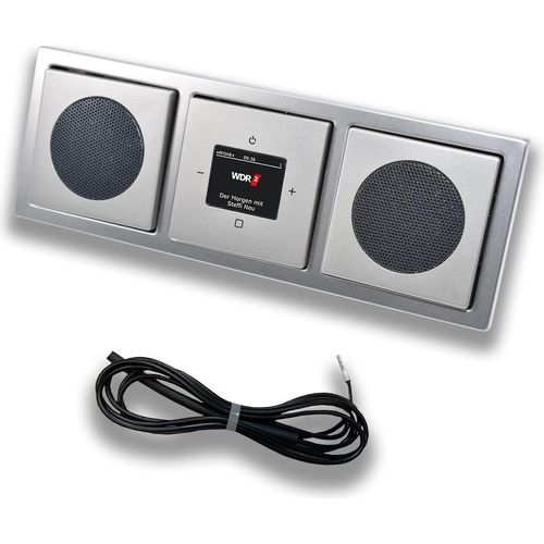Busch Jäger DAB+ (DAB PLUS) Unterputz Radio 8215U-101 PUR Edelstahl, Set mit 2 x Lautsprecher, Abdeckungen und Rahmen + 0,9 m EBROM Wurfantenne zur Empfangsoptimierung - 8215 U – 101