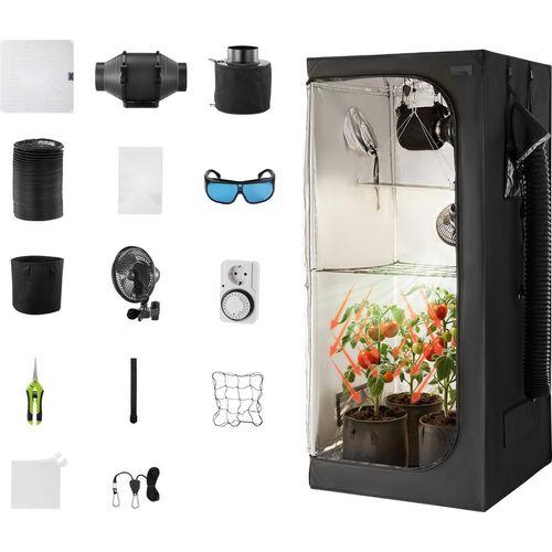 Growzelt - Growbox Komplettset - 80x80x180 cm - Vollspektrum-LED - Belüftungssystem - 600D Oxford - Hochreflektierendes Mylar - Für Indoor-Anbau