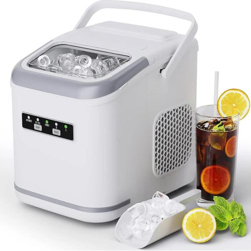 Eiswürfelmaschine - Tisch Eiswürfelbereiter - 12 kg/24 h - 9 Würfel in 6 Min - 2 Eiswürfelgrößen - Wassertank & Schaufel - Weiß