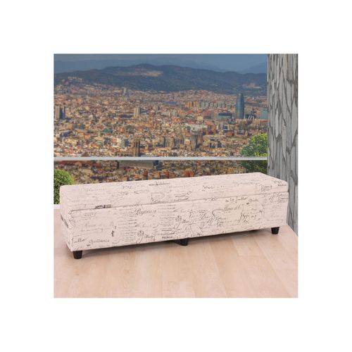 Aufbewahrungs-Truhe Kriens XXL, Sitzbank Bank, Stoff/Textil, 45x180x45cm ~ Schriftzug, creme