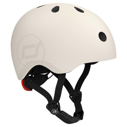 Scoot and Ride Kinderhelm, Hellgrau, Kunststoff, Textil, Gr. S-M, RoHS, Magnetverschluss, mit LED-Licht, Kinnpolster, Freizeit & Co, Sport & Fitness, Fahrräder, Kinderhelme