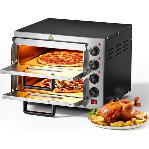 2-Etagen Pizza-Backofen 3000W mit Cordierit Stein für Pizza wie aus dem Steinofen Pizzaofen Backofen