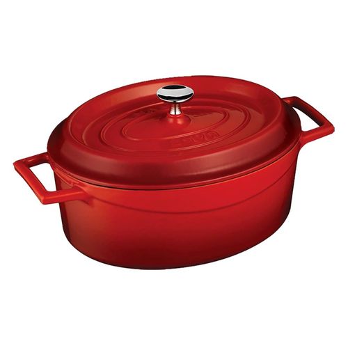 LAVA Ovaler Topf aus Gusseisen 6,4l, 25 × 31 cm rot mit Deckel