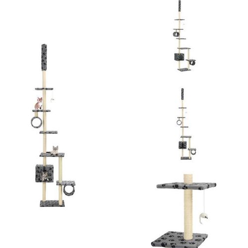 vidaXL Katzen-Kratzbaum mit Sisal-Kratzsäulen 260cm Grau Pfotenabdruck - Kratzbäume