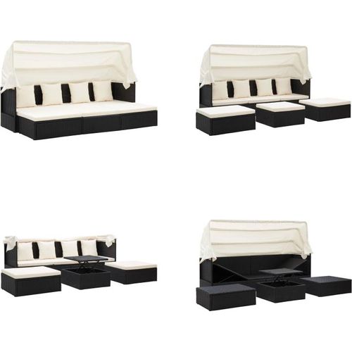 vidaXL Garten Sonneninsel mit Dach Schwarz Poly Rattan - Sonneninsel - Sonneninseln - Garten Sonneninsel - Garten Loungebett