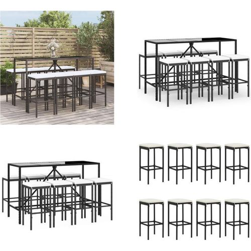 vidaXL 9 tlg. Gartenbar Set mit Kissen Schwarz Poly Rattan - Gartenbar Set - Gartenbar Sets - Garten Bar Set - Gartenbar