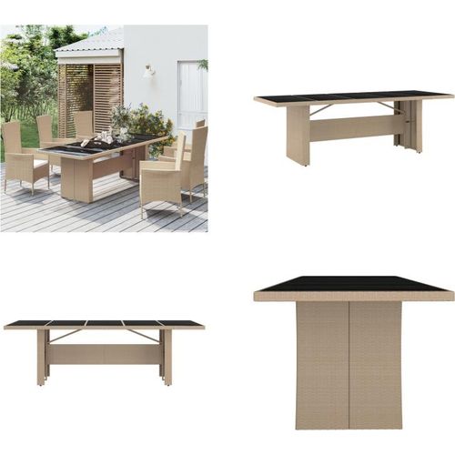 vidaXL Gartentisch mit Glasplatte Beige Poly Rattan & Hartglas - Gartentisch Mit Glasplatte - Gartentische Mit Glasplatten - Gartentisch - Gartenmöbel