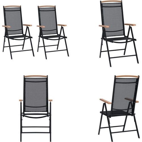 vidaXL Gartenstühle Klappbar 2 Stk. Aluminium und Textilene Schwarz - Klappstuhl - Klappstühle - Stuhl Klappbar - Stühle Klappbar