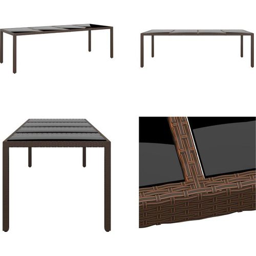 vidaXL Gartentisch mit Glasplatte Braun Poly Rattan - Gartentisch Mit Glasplatte - Gartentische Mit Glasplatten - Gartenmöbel - Esstisch
