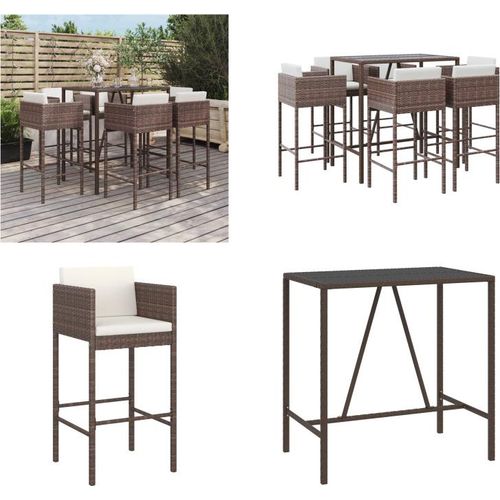 vidaXL 7 tlg. Gartenbar Set mit Kissen Braun Poly Rattan - Gartenbar Set - Gartenbar Sets - Garten Bar Set - Gartenbar