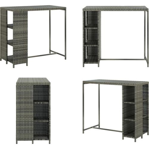 vidaXL Bartisch mit Regal Grau 120x60x110 cm Poly Rattan - Stehtisch - Stehtische - Kneipentisch - Kneipentische