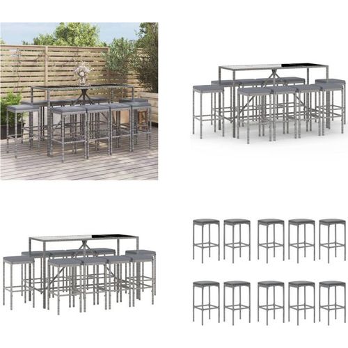 vidaXL 11 tlg. Gartenbar Set mit Kissen Grau Poly Rattan - Gartenbar Set - Gartenbar Sets - Garten Bar Set - Gartenbar