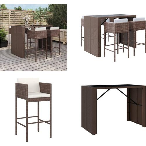 vidaXL 5 tlg. Gartenbar Set mit Kissen Braun Poly Rattan - Gartenbar Set - Gartenbar Sets - Garten Bar Set - Gartenbar