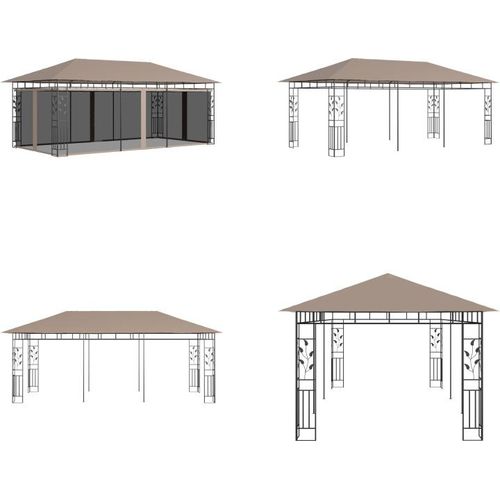 vidaXL Pavillon mit Moskitonetz 6x3x2,73 m Taupe 180 g/m² - Gartenpavillon - Gartenpavillons - Pavillon - Pavillons