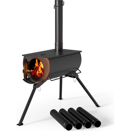 Wiltec Zeltofen Stahl (Q235), robuster Campingofen 85 x 57,5 x 238 cm, Holzofen mit Rauchabzug Ø 6 cm x 40 cm, Zeltheizung sichere Abgasableitung