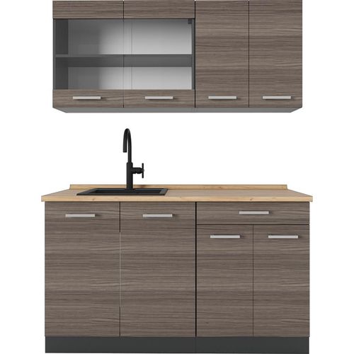 Küchenzeile Vicco R-Line Edelgrau 140 cm , AP Eiche, Model 53717