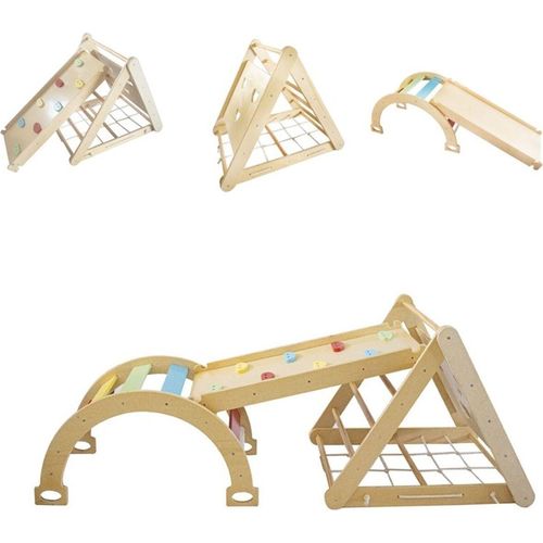 Chipolino Holz-Kindercenter 6 in 1 Kletterwand Rutsche Kletterseil Kletterrampe braun