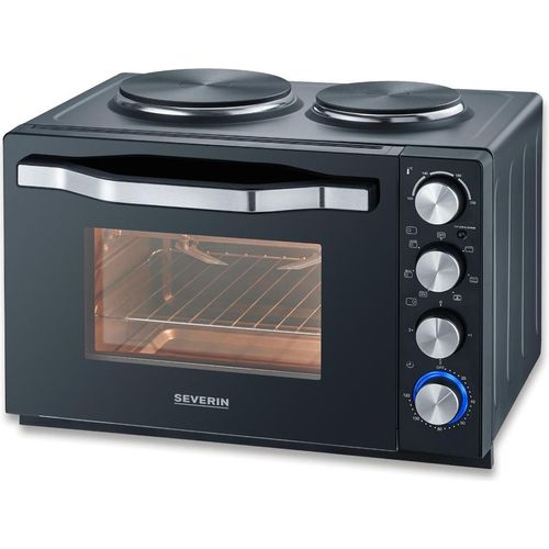 SEVERIN Back- und Toastofen mit Kochplatten TO 2074 aus Edelstahl, schwarz Backofen Mini Backofen Klein Mikrowelle Mit Backofen Mini Backofen Backofen Klein Toastofen