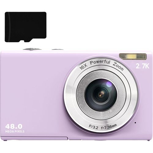 INF Digitalkamera 48 MP, 2,7 K FHD, 16-facher Digitalzoom, Webcam, Autofokus Helles Lila
