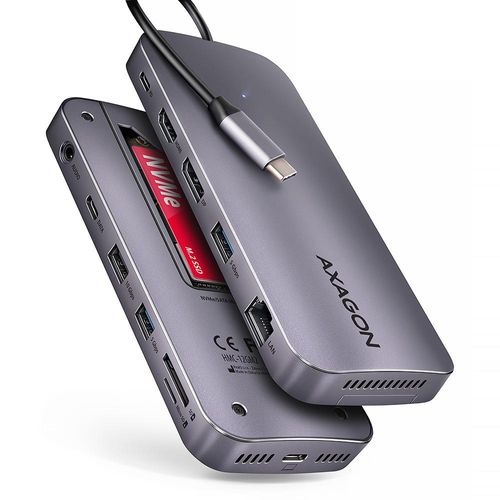 AXAGON Axagon HMC-12GM2 Laptop-Dock/Port-Replikator Kabelgebundener USB 3.2 Gen 2 (3.1 Gen 2) Typ-C Grau