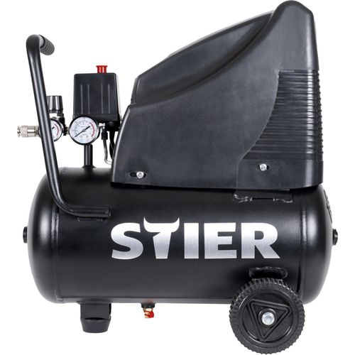 STIER Kompressor LKT 200-8-24 für Druckluft-Werkzeug, 1200 W, 8 bar, 24 Liter Tank, 10 kg, mit Abschaltautomatik, Werkstattkompressor, ölfreiem Luftverdichter