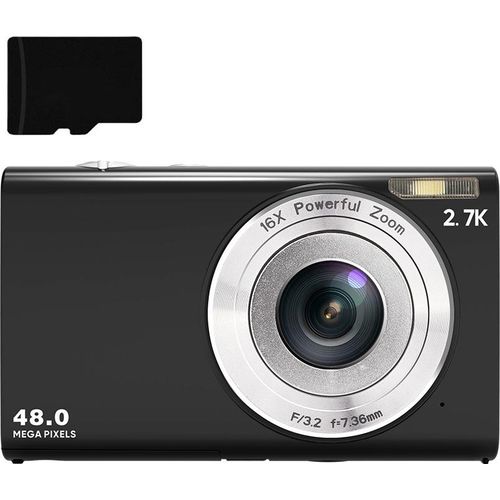 INF Digitalkamera 48 MP, 2,7 K FHD, 16-facher Digitalzoom, Webcam, Autofokus Schwarz