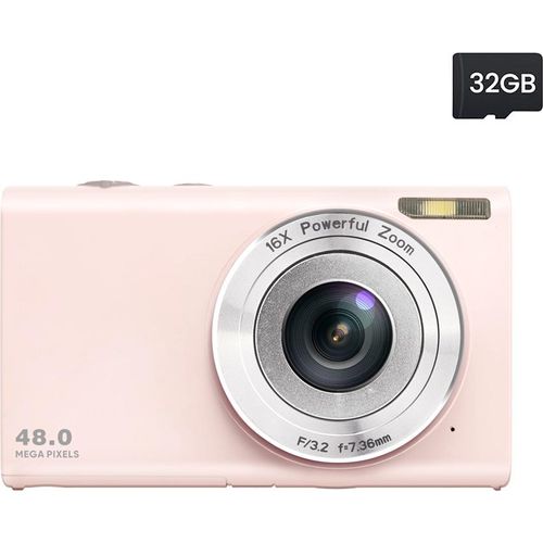 INF Digitalkamera 48 MP, 2,7 K FHD, 16-facher Digitalzoom, Webcam, Autofokus Rosa