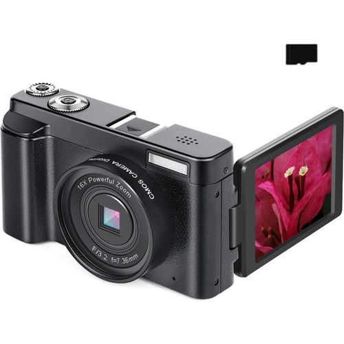 INF Digitalkamera 48MP/1080P, 16-fach Zoom, Flip-Screen, 32GB Speicherkarte