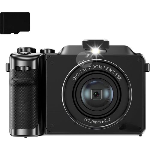 INF Digitalkamera 4K/48 MP/18-facher Digitalzoom/Autofokus/Dual-Kamera 32 GB Speicherkarte Schwarz
