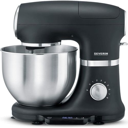 Severin Küchenmaschine mit Waage, Knetmaschine bis 3kg Kuchenteig, Teigmaschine mit Knethaken, Flachrührer und Schneebesen, 1.000W, Edelstahl, KM 3898 Küchenmaschine Knetmaschine Teigmaschine
