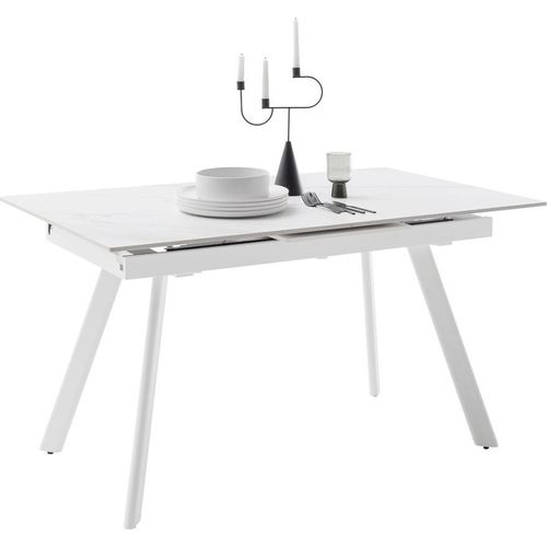 PARENZO Esstisch Auszugtisch 140 (180) cm Natursteinoptik weiss